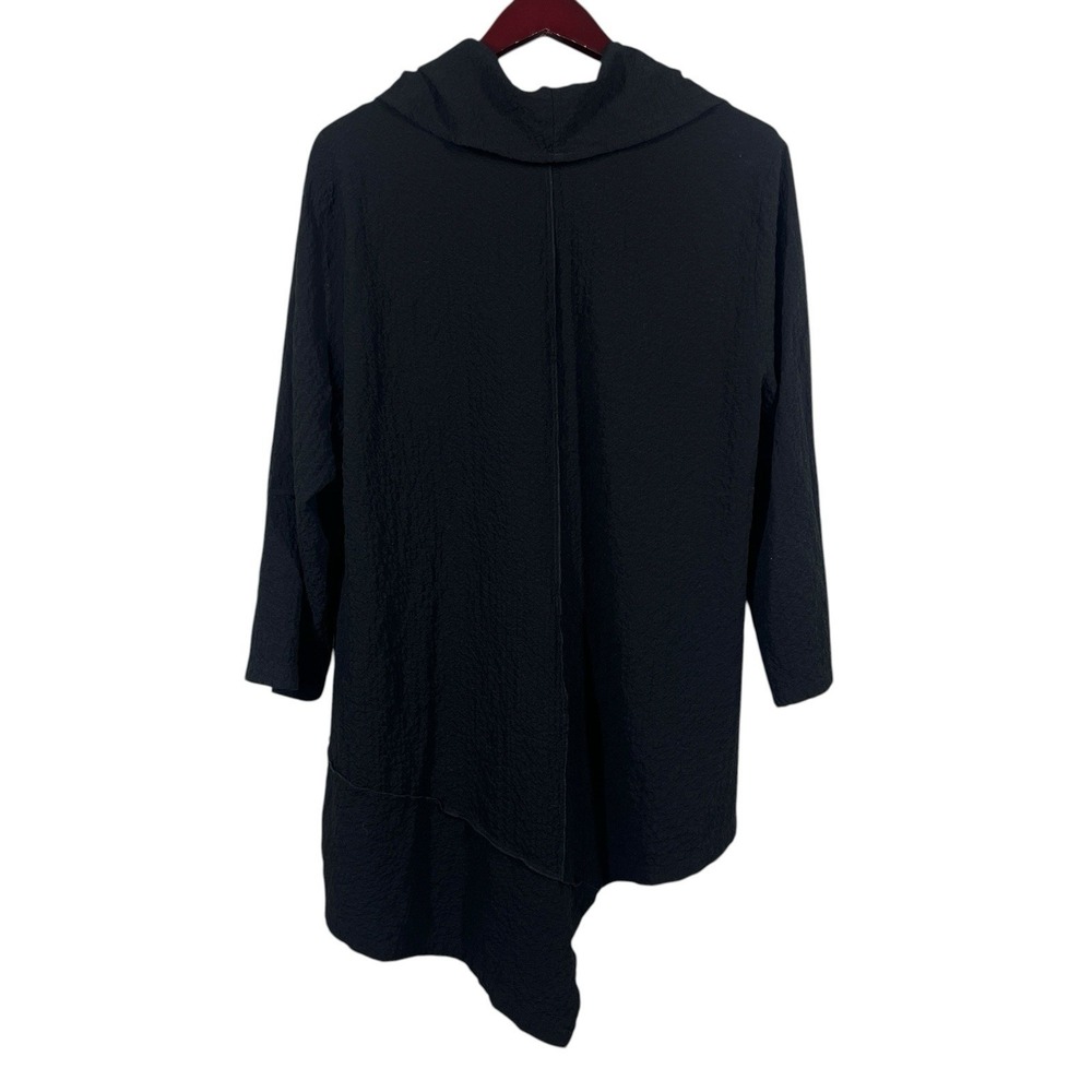 Ali Miles Cowl Neck Tunic Size XL Black Crepe Asymmetrical Hem Lagenlook